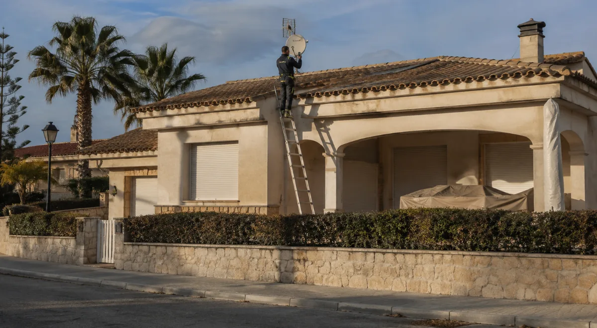 Técnico revisando la cubierta de una vivienda cerrada fuera de temporada en Cambrils